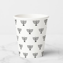 Vasos De Papel Patrón blanco y negro de la menorah judía Hanukkah