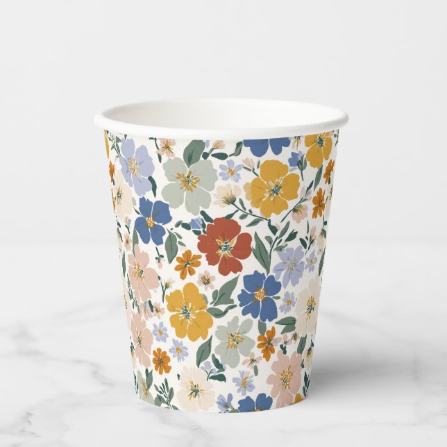 Vasos De Papel Patrón Boho de Prado de Flores Silvestres (Anverso)