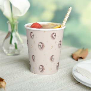 Vasos De Papel Patrón Boho Watercolor Mami y Baby Hedgehog