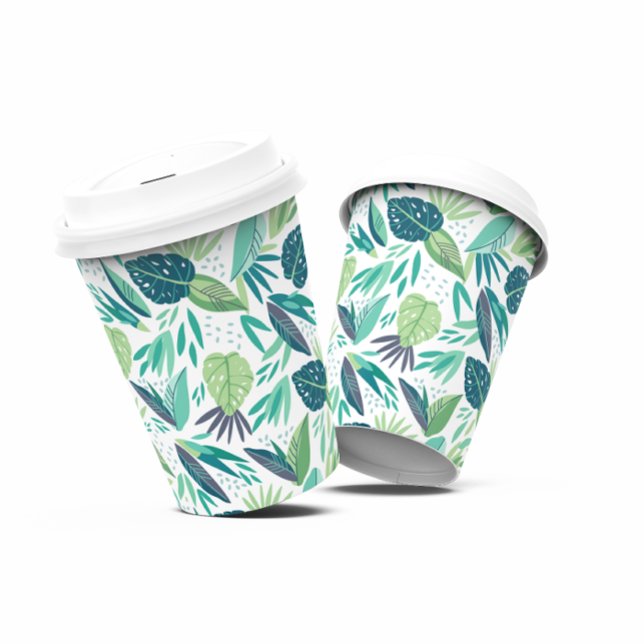 Vasos De Papel Patrón botánico de hojas verdes y blancas (Subido por el creador)