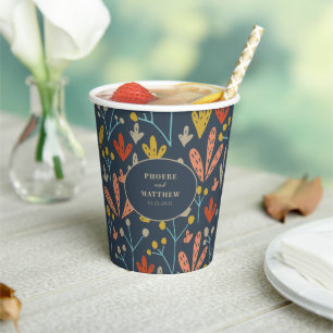 Vasos De Papel Patrón Botánico de Ramitas y Hojas