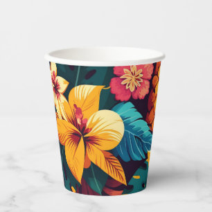 Vasos De Papel Patrón botánico tropical hawaiano. Floral