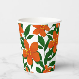 Vasos De Papel Patrón botánico verde floral rojo naranja