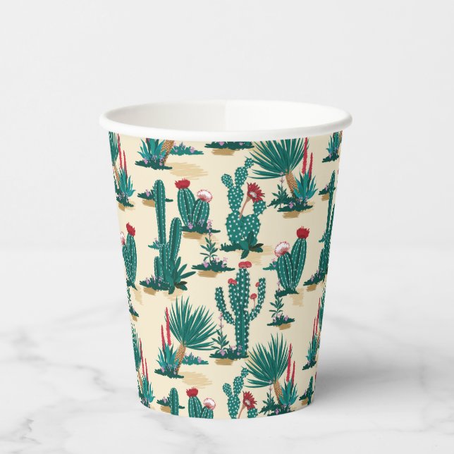 Vasos De Papel Patrón Cactus Verde y Rojo (Izquierda)
