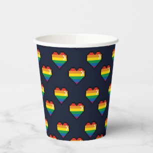 Vasos De Papel Patrón cardíaco arco iris de 8 bits