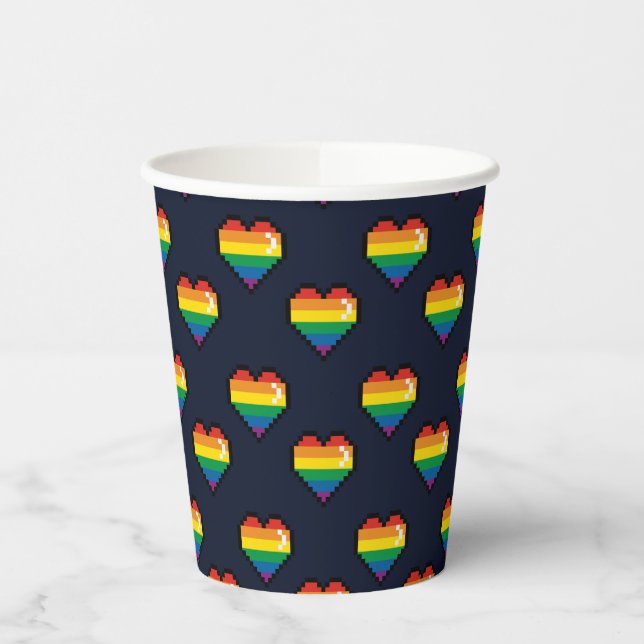Vasos De Papel Patrón cardíaco arco iris de 8 bits (Izquierda)