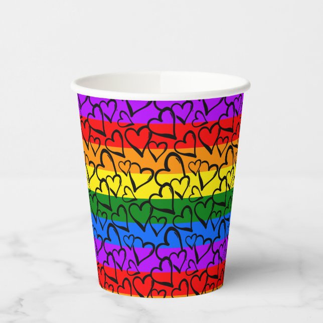 Vasos De Papel Patrón cardíaco arcoiris (Izquierda)