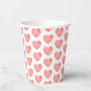 Vasos De Papel Patrón cardiaco de acuarela rosa