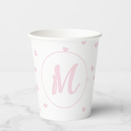 Vasos De Papel Patrón cardíaco rosado Girly Romántico Monogramado