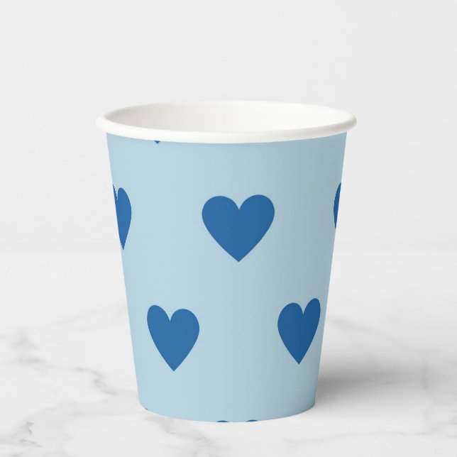 Vasos De Papel Patrón cardíaco simple de corte azul (Anverso)