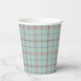 Vasos De Papel Patrón clásico a cuadros turquesa.
