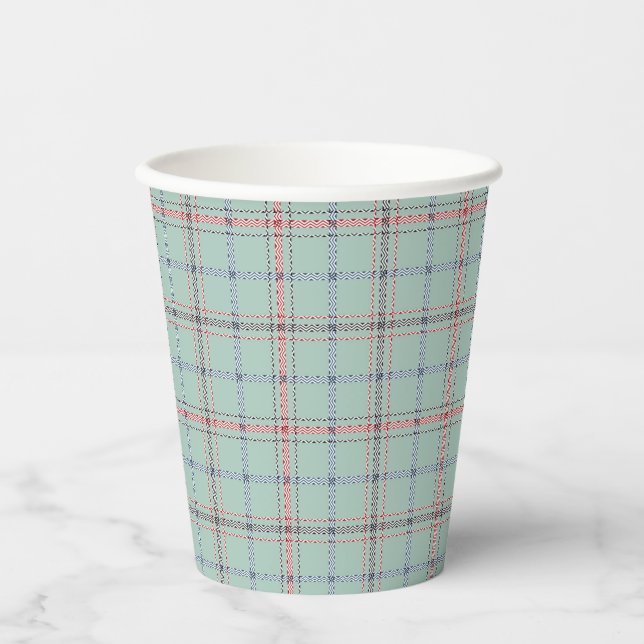 Vasos De Papel Patrón clásico a cuadros turquesa. (Anverso)