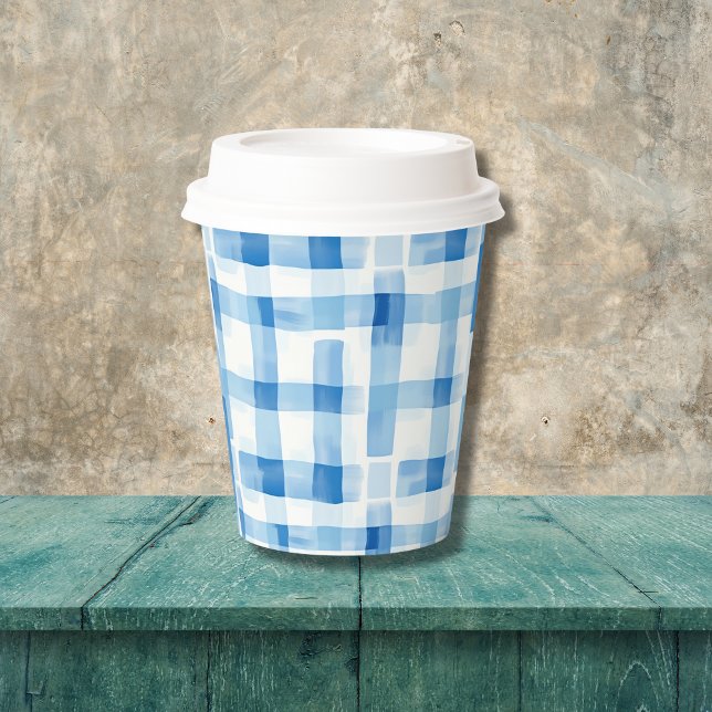 Vasos De Papel Patrón clásico azul y blanco de Gingham revisado (Subido por el creador)