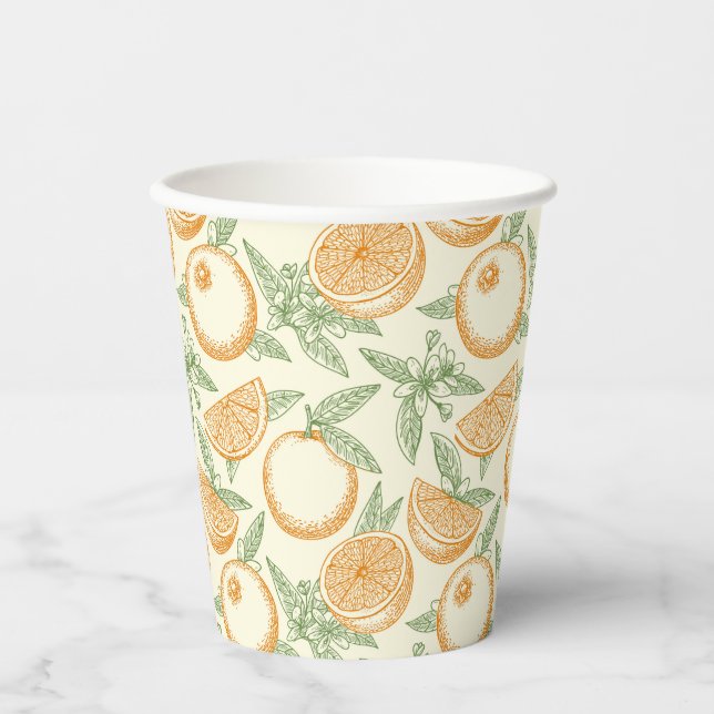 Vasos De Papel Patrón clásico de fruta Naranja (Anverso)
