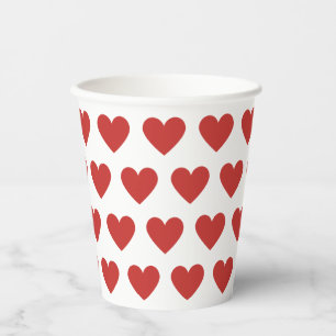 Vasos De Papel Patrón clásico del corazón rojo en blanco