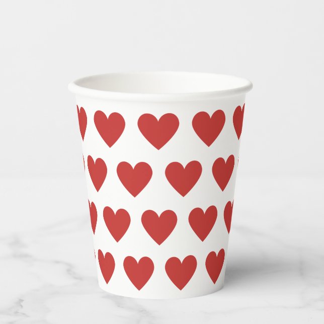 Vasos De Papel Patrón clásico del corazón rojo en blanco (Anverso)