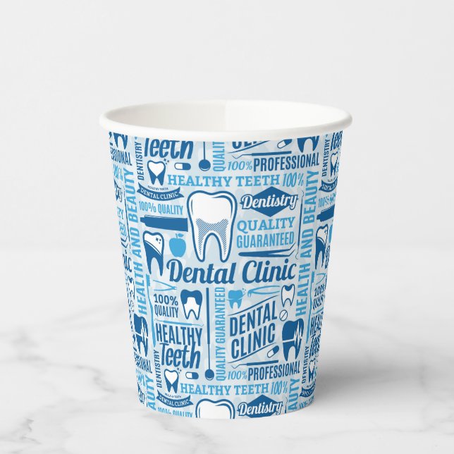 Vasos De Papel Patrón clínico dental azul (Izquierda)