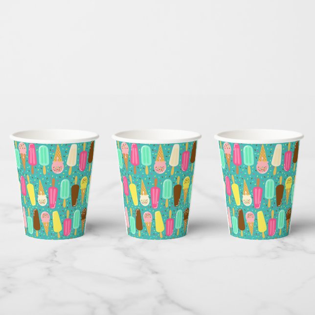 Vasos De Papel Patrón Colorido de Helado de Verano (Multi)