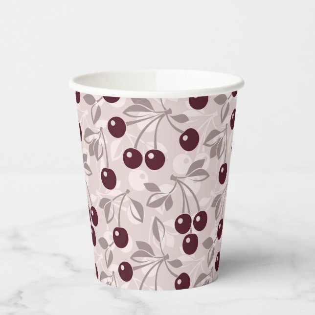 Vasos De Papel Patrón con cerezas 2 (Izquierda)