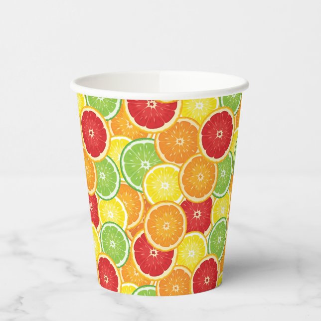 Vasos De Papel Patrón con cítricos (Izquierda)