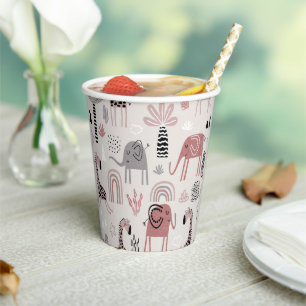 Vasos De Papel patrón con elefantes lindos y jirafas