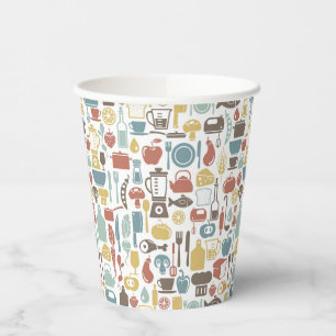 Vasos De Papel Patrón con iconos de cocina