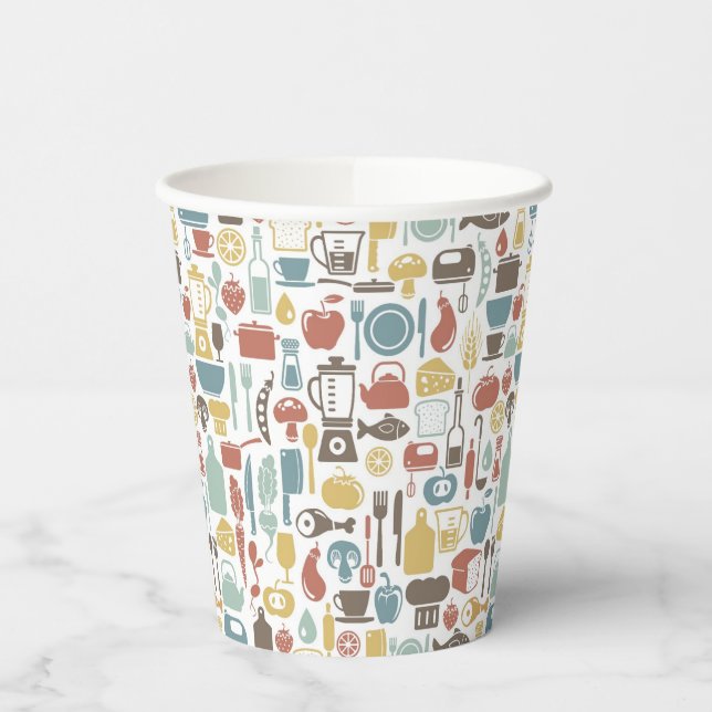 Vasos De Papel Patrón con iconos de cocina (Izquierda)