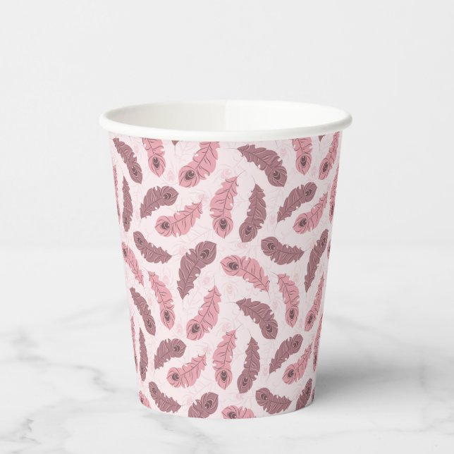Vasos De Papel patrón con plumas de pavo real (Izquierda)