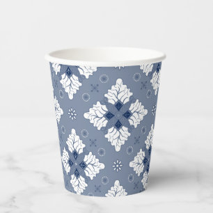 Vasos De Papel Patrón continuo de batik de damasco étnico azul