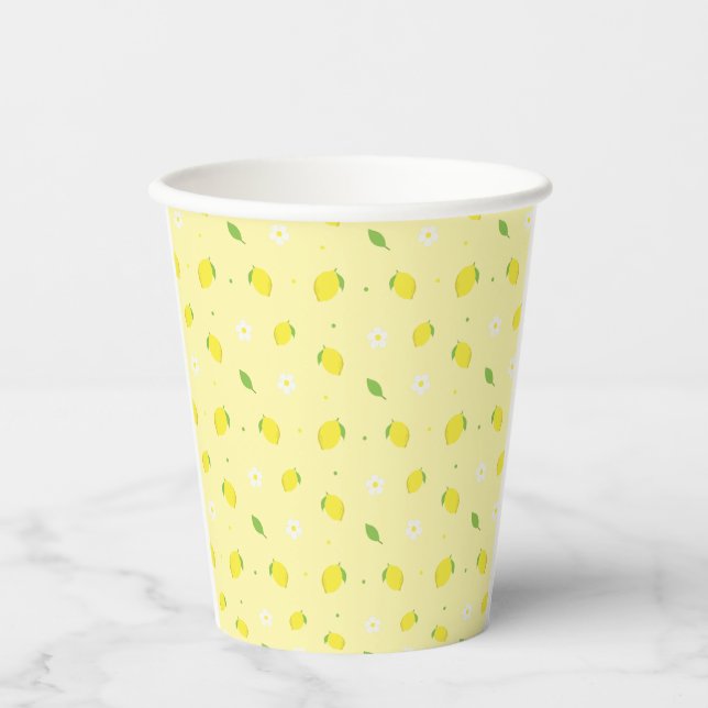 Vasos De Papel Patrón continuo de naranja amarilla con flores bla (Anverso)