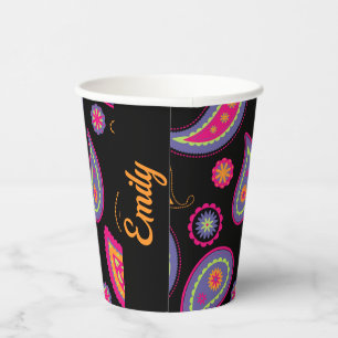 Vasos De Papel Patrón continuo de Paisley colorido