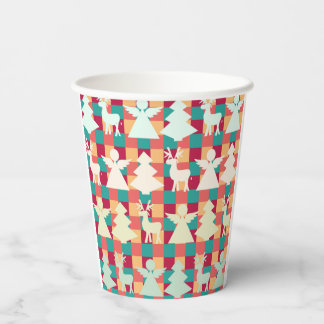Vasos De Papel Patrón controlado con ángeles, renos y árboles