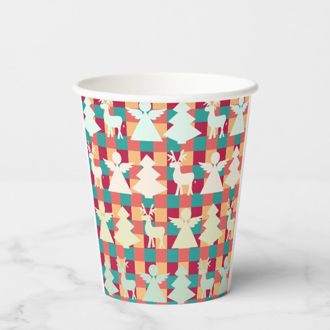 Vasos De Papel Patrón controlado con ángeles, renos y árboles (Reverso )