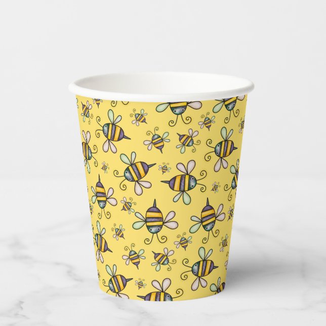 Vasos De Papel Patrón de abejas con burbujas (Anverso)