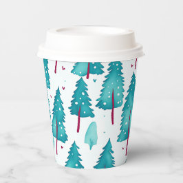 Vasos De Papel Patrón de acuarela del bosque de pinos de invierno