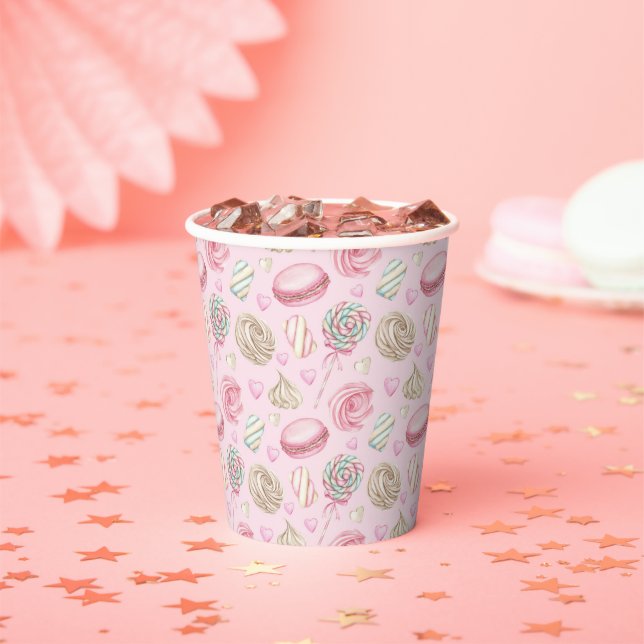 Vasos De Papel Patrón de acuarela rosa dulce (in situ)