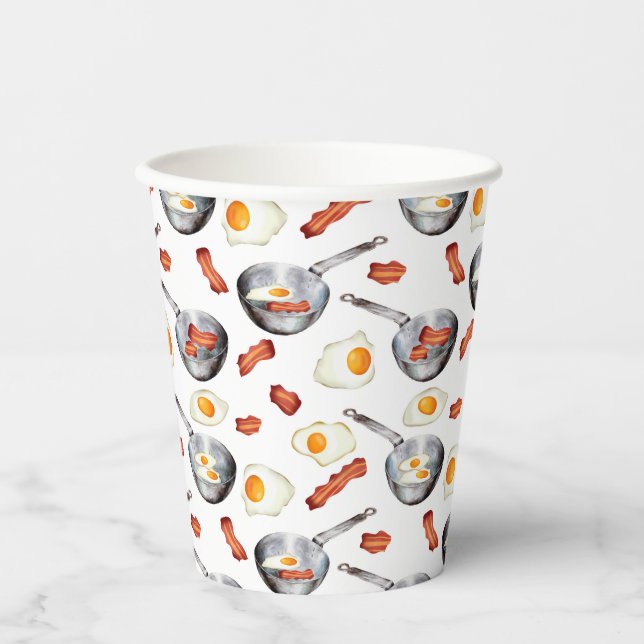 Vasos De Papel Patrón de alimentos de Bacon y Huevos para el desa (Anverso)