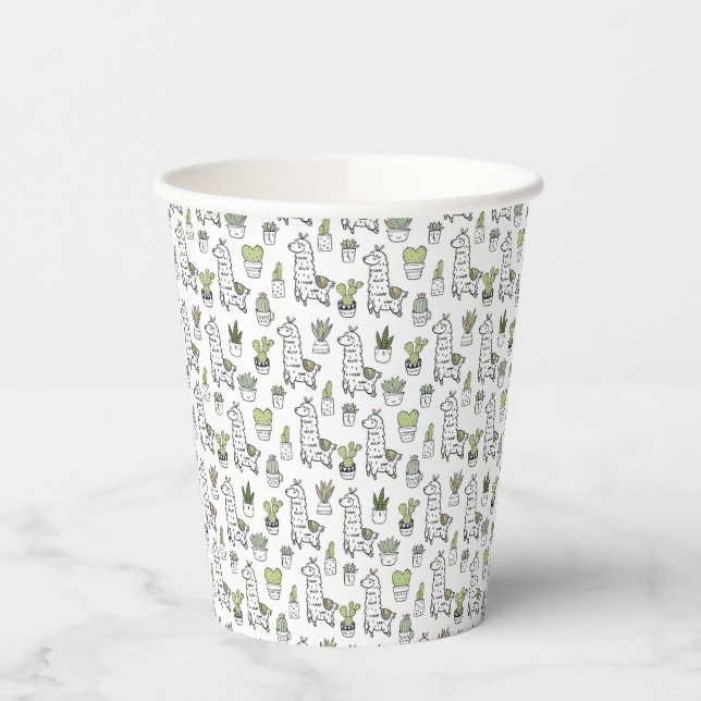 Vasos De Papel Patrón de Alpaca y Cactus (Izquierda)