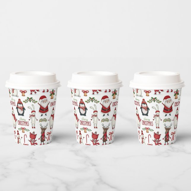 Vasos De Papel patrón de animal de Navidad (Multi)