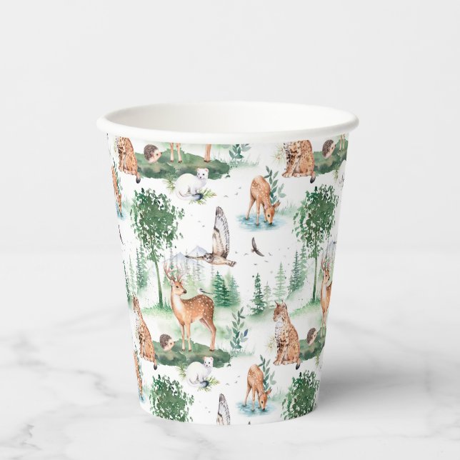 Vasos De Papel Patrón de animales de Woodland Baby (Anverso)
