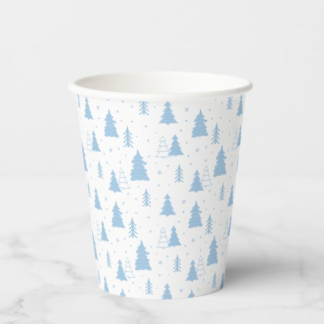 Vasos De Papel Patrón de árbol azul de Navidad (Anverso)