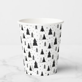 Vasos De Papel Patrón de árbol de Navidad blanco y negro