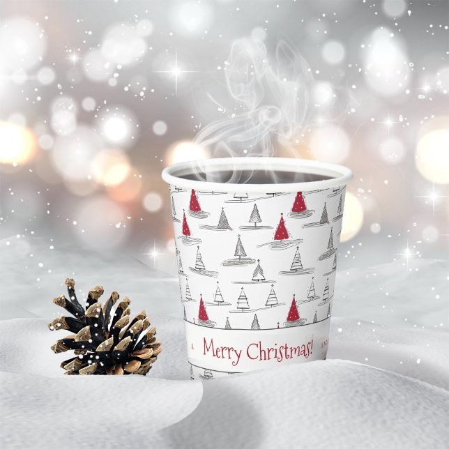 Vasos De Papel Patrón de árbol de Navidad rojo#5 ID1009 (Subido por el creador)
