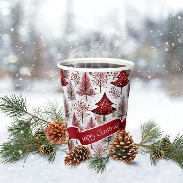 Vasos De Papel Patrón de árbol de navidad rojo blanco #4 ID1009 (Subido por el creador)