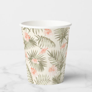 Vasos De Papel Patrón de árbol de palmas hisbiscus tropical