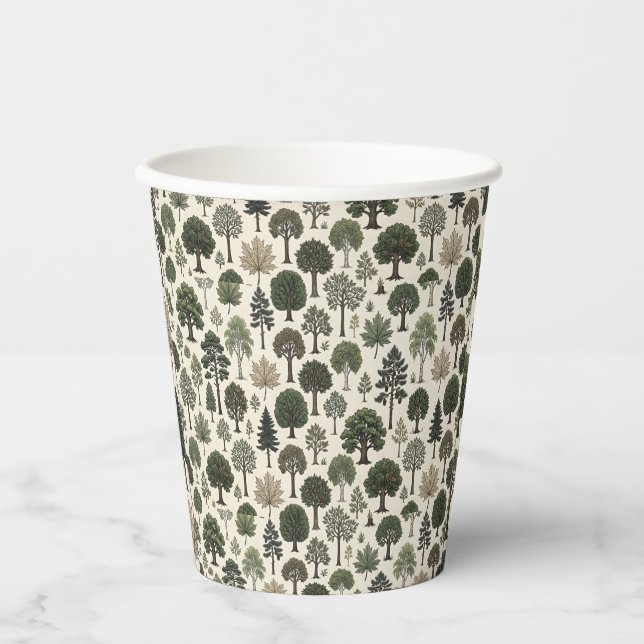 Vasos De Papel Patrón de Árboles (Anverso)
