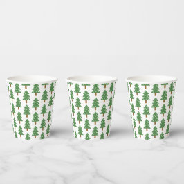 Vasos De Papel Patrón de árboles navideños verdes marrones festiv
