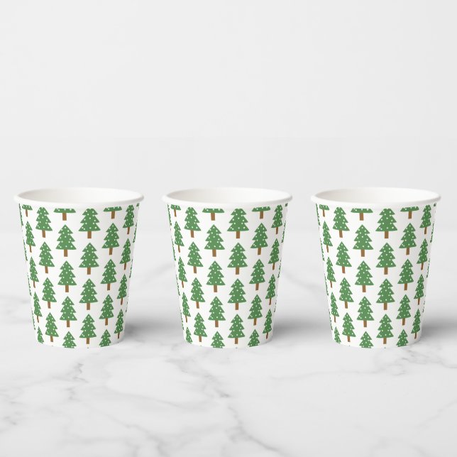 Vasos De Papel Patrón de árboles navideños verdes marrones festiv (Multi)
