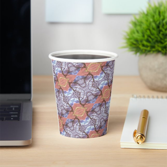 VASOS DE PAPEL PATRÓN DE ÁRBOLES Y CAMPOS (in situ)
