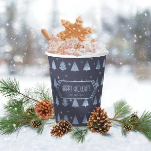 Vasos De Papel Patrón de árboles y copos de nieve de Navidad ID86